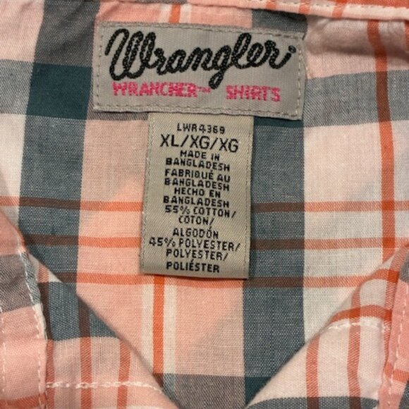 Wrangler Women's Blue Peach Plaid Pearl Snap Buttons Western Country Shirt XL - Picture 5 of 8
